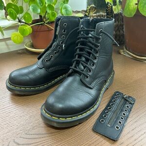 Dr. Martens Black Leather Boots with Removable Front Zipper